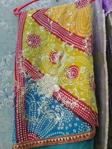 Bandhani Saree with Silver Embellishments