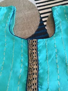 Skyblue Sequence Suit With Heavy Fulkari Duptta