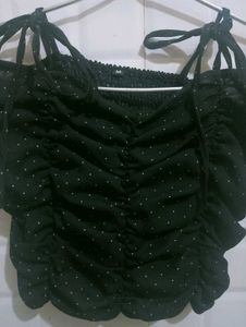 Popwings Black Polka Dot Top For Women