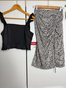 Co-ord set Animal Print Midi Skirt with black tank