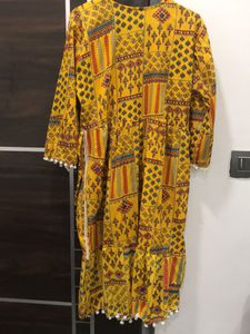 Yellow Printed Kurta With Lace