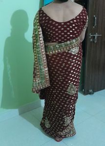 Maroon  Heavy Work Saree With Blouse