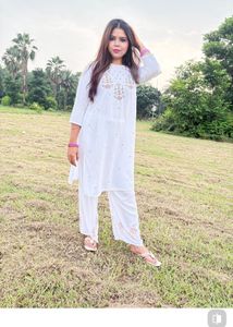 White Embroidered Kurta Palazzo Set