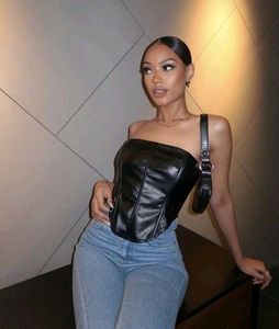Black Faux Leather Tube Top