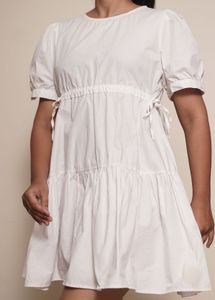 White Puff Sleeve Tiered Mini Dress