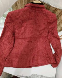 Rust Red Blazer with Velvet Trim
