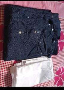 Navy Blue Embroidered Kurta