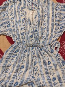 Blue &amp; White Print Romper
