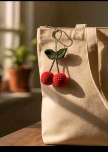 Pink Crochet Bow Keychain