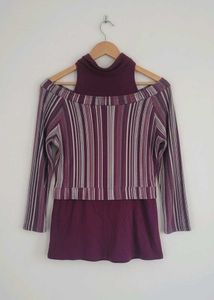 Halter Neck Off Shoulder Burgandy Top