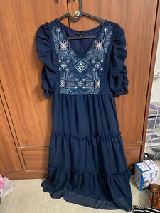 Myntra Athena Blue Dress Size S Full Sleeve Midi D