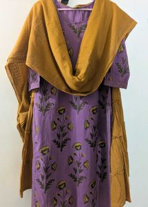 Purple & Mustard Yellow Printed Kurta with Sharara