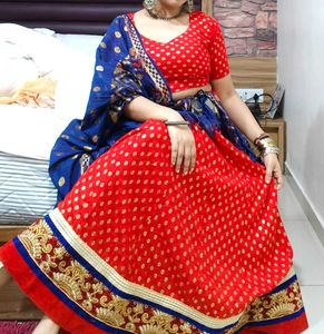 Red &amp; Blue Lehenga Choli Set