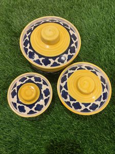 Blue Ceramic Bowls with Lids - Set of 3