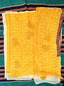 New Yellow Floral Print Saree With Blouse