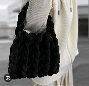 Unique Knitted Black Weave Tote Bag
