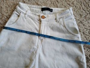 Flared Mid Waist White Denim