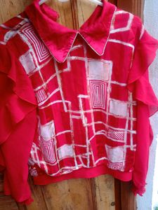 Retro Red Geometric Print Top