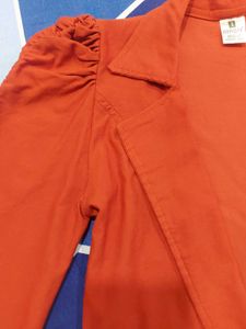 Retro Orange Puff Sleeve Blazer