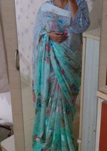 🌸Soft Satin Floral Saree - Gently Used