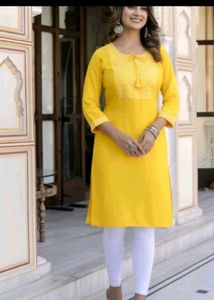 Yellow Embroidered Kurti Set