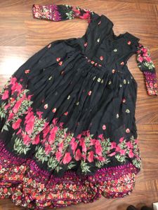 Black Floral Print Ethnic Gown