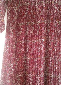 Red Flare Floral Dress With Balloon Sleeves