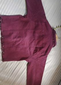 Vintage Wine Crop Denim Jacket with Mickey Patch