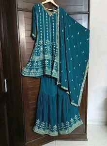 Women Green Silk Zari Embroidery Sharara Suit
