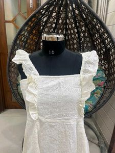 Knee Length Off White Cotton Dress
