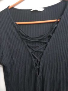 WOMENS H&amp;M BLACK LONG SLEEVE LACE UP STRETCH KNIT