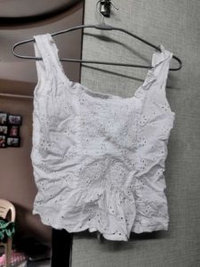 White Eyelet Tie Top