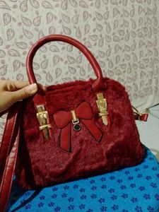 Red Faux Fur Bow Handbag