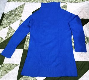 Blue High Neck Sweater For Women