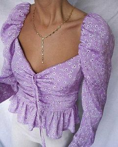 Zara Lilac Peplum Puff Sleeve Top