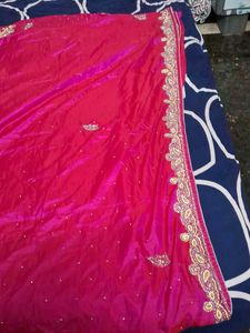It Is Shimmer Rani Pink Double Shade Work Saree