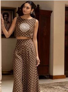 Brown Printed Ethnic Co-ord Set