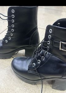 Chunky Black Platform Heeled Combat Boots