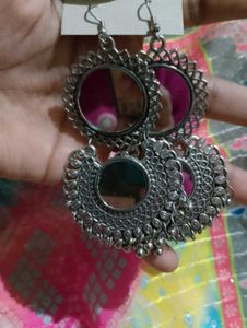 Silver Oxidized Mirror Hoop Earrings 💞
