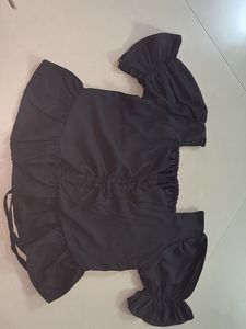 Black Ruffled Pull Up String Crop Top