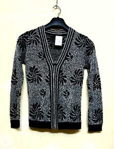 Sequin Top Floral Knit Black and Silver