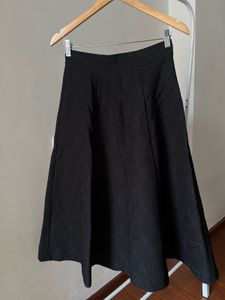 Black Jacquard A-Line MIDI Skirt