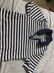 Classic Blue & White Striped Polo T-Shirt – Medium