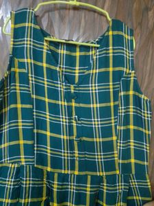 Checkered Yellow And Green Sleeveless A-line Dress