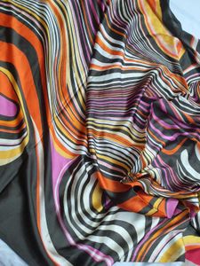 Retro Swirl Print Satin Fabric