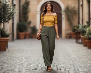 Mustard Yellow Smocked Off-Shoulder Crop Top