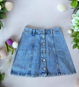 Button-Front Denim Mini Skirt