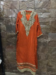 Orange Embroidered Kurti