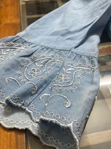 Blue Embroidered Off-Shoulder Top
