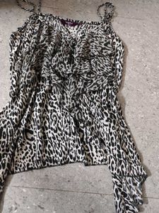 Snow Leopard Print Y2k Asymmetrical Hem Top